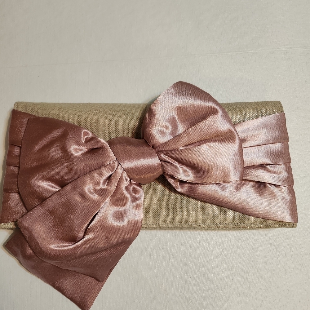 Prom Chic Pink and Tan Clutch with Satin Bow - Picture 8 of 8